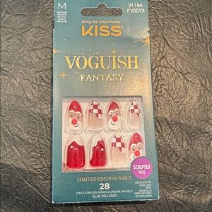 Kiss Red & White Santa Press-On Nails, NEW